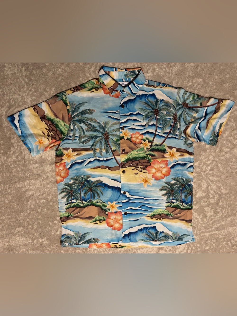 Caribbean Men's Tropical Button-Down Hawaiian Shirt Short-Sleeve Men’s Polo